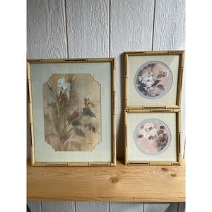 Vintage Framed Prints with Butterflies and Floral by L. Gaydos